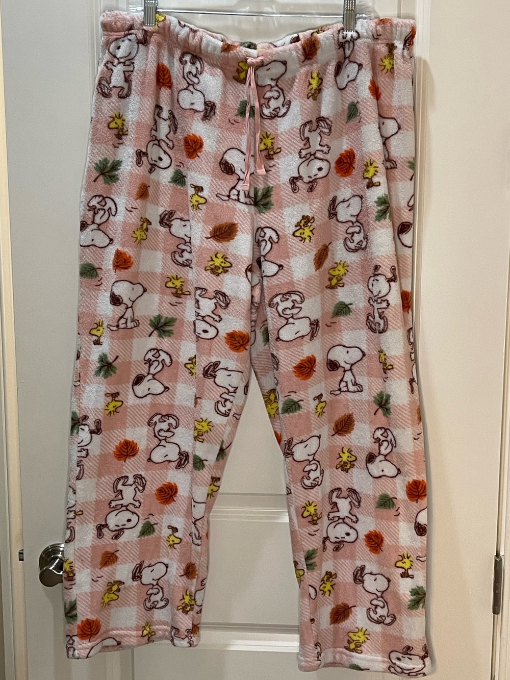 Peanuts Pink Plaid Snoopy & Woodstock Fleece Pajama Pants Loungewear Fall 1X
